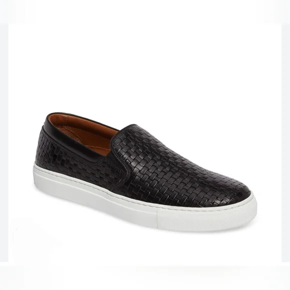Aquatalia Women\'s Ashlynn Embossed Slip-On Leather Italy Black Wove Sneakers Katya Black – Aquatalia® main image 4